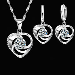 925 Sterling Silver Heart Jewelry Set – Romantic Long Chain Necklace & Earrings for Women