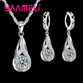 925 Silver Teardrop CZ Jewelry Set – Elegant Necklace & Hoop Earrings for Women