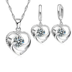 925 Sterling Silver Heart Jewelry Set – Romantic Long Chain Necklace & Earrings for Women