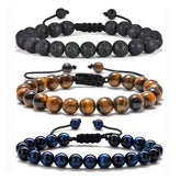3 Style 8mm Natural Tiger Eyes Lava Rock Protection HANDMADE Bracelet Men's Gift