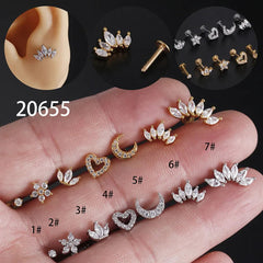 1.2mm Stainless Steel Zircon Heart Flower Piercing Stud – Cartilage & Tragus Jewelry