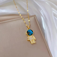 Light Luxury Star Series Necklace for Women – Gold Planet Moon Astronaut Pendant, Titanium Steel Jewelry Gift