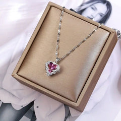 Ocean Heart Crystal Necklace for Women – Colorful Pendant, 316L Stainless Steel