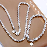 Luxury 4mm Twisted Rope Jewelry Set – Necklace & Bracelet 2-Piece Unisex