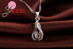 925 Silver Teardrop CZ Jewelry Set – Elegant Necklace & Hoop Earrings for Women