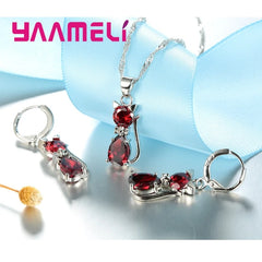 925 Sterling Silver Cat Jewelry Set – Crystal Necklace & Huggie Earrings for Women