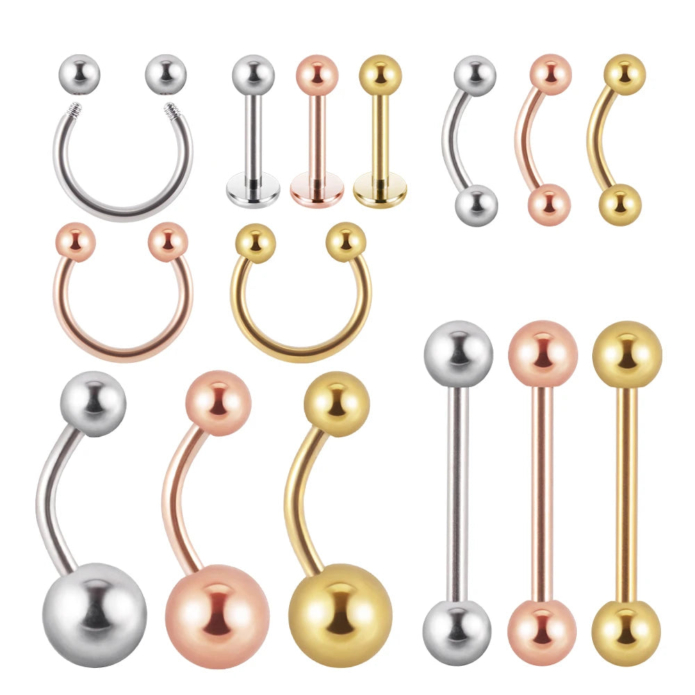 12-Piece Surgical Steel Piercing Set – Multi-Color Ear, Nose & Body Jewelry