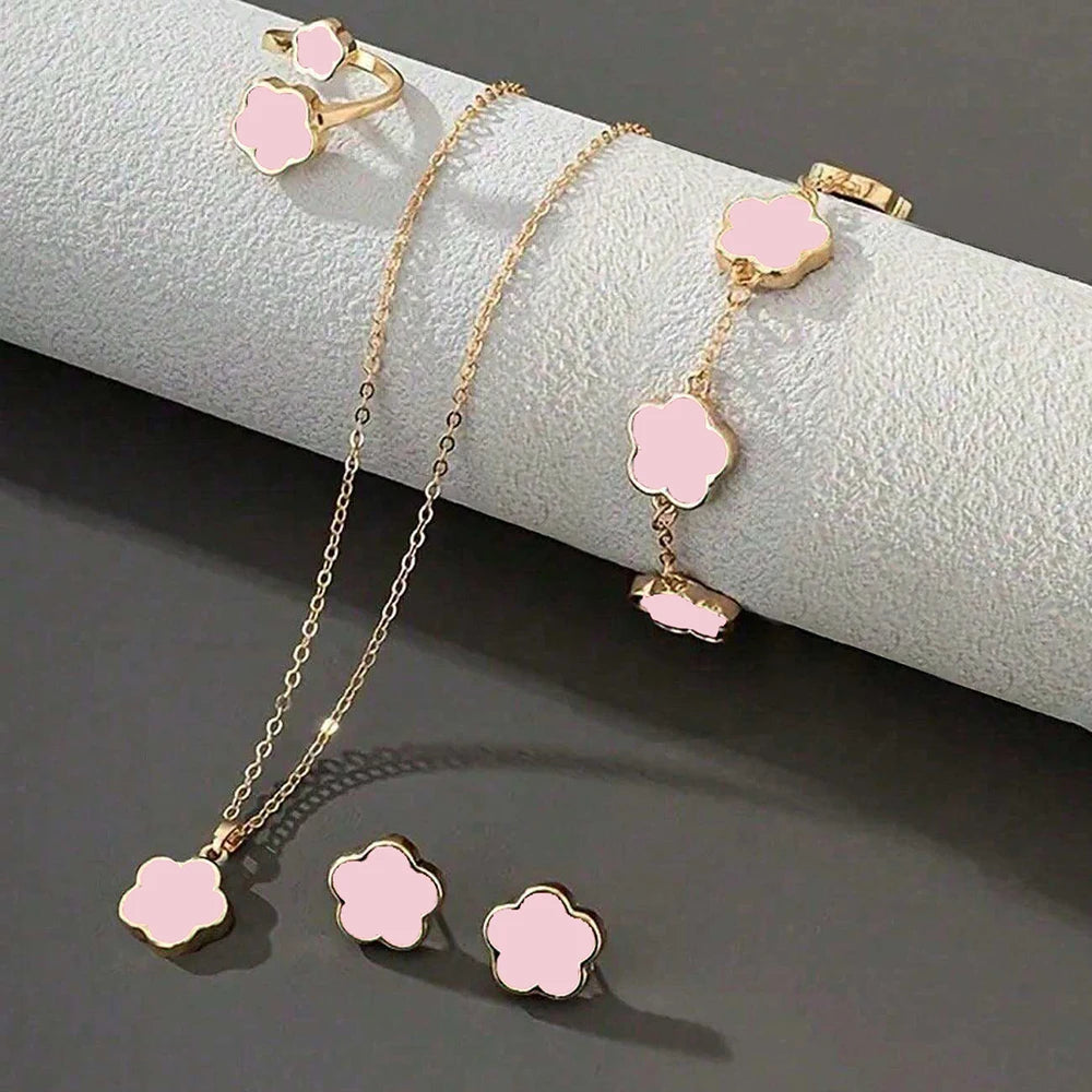 Luxury Clover Flower Jewelry Set – Necklace, Earrings & Bracelet for Women