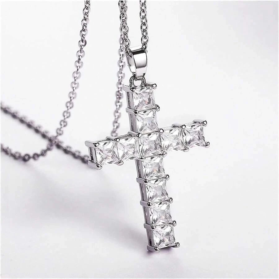 Luxury Crystal Jesus Cross Necklace – Gold Pendant Jewelry for Men & Women