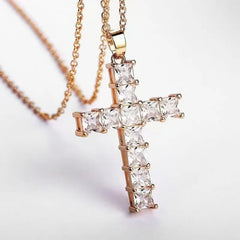 Luxury Crystal Jesus Cross Necklace – Gold Pendant Jewelry for Men & Women