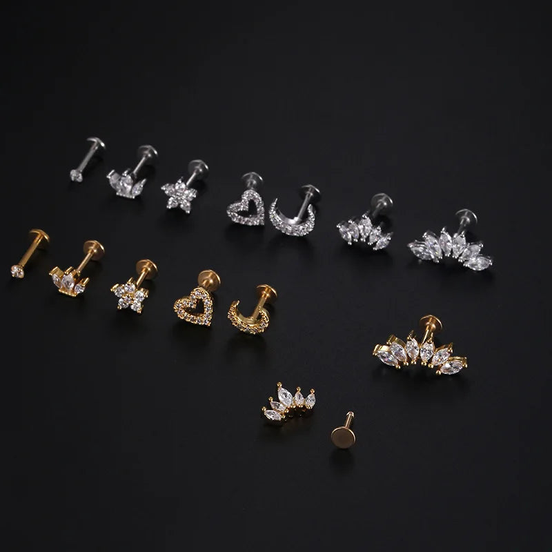 1.2mm Stainless Steel Zircon Heart Flower Piercing Stud – Cartilage & Tragus Jewelry