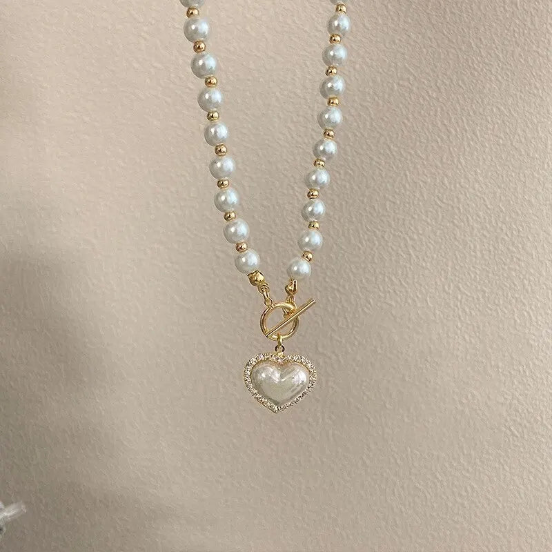 Luxury Pearl Heart Necklace – Elegant Pendant Jewelry for Women