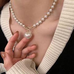 Luxury Pearl Heart Necklace – Elegant Pendant Jewelry for Women