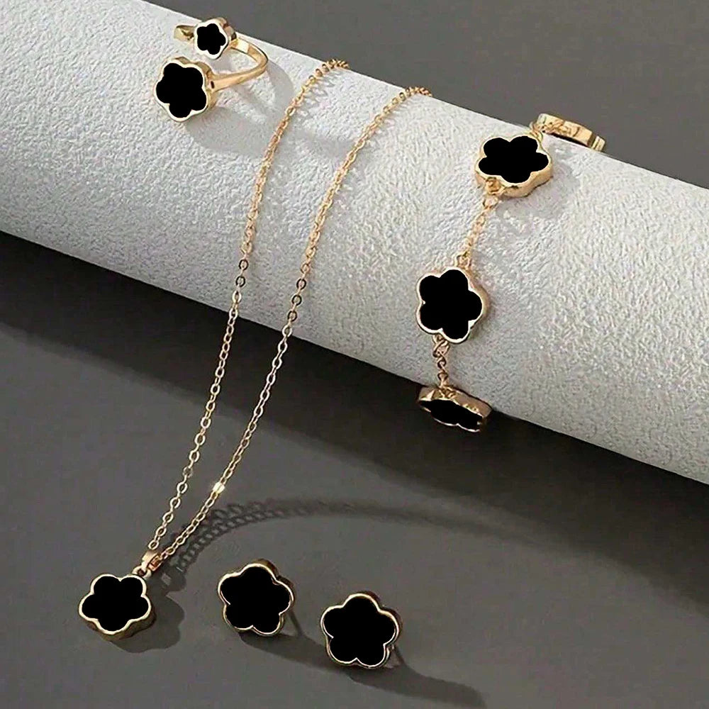 Luxury Clover Flower Jewelry Set – Necklace, Earrings & Bracelet for Women