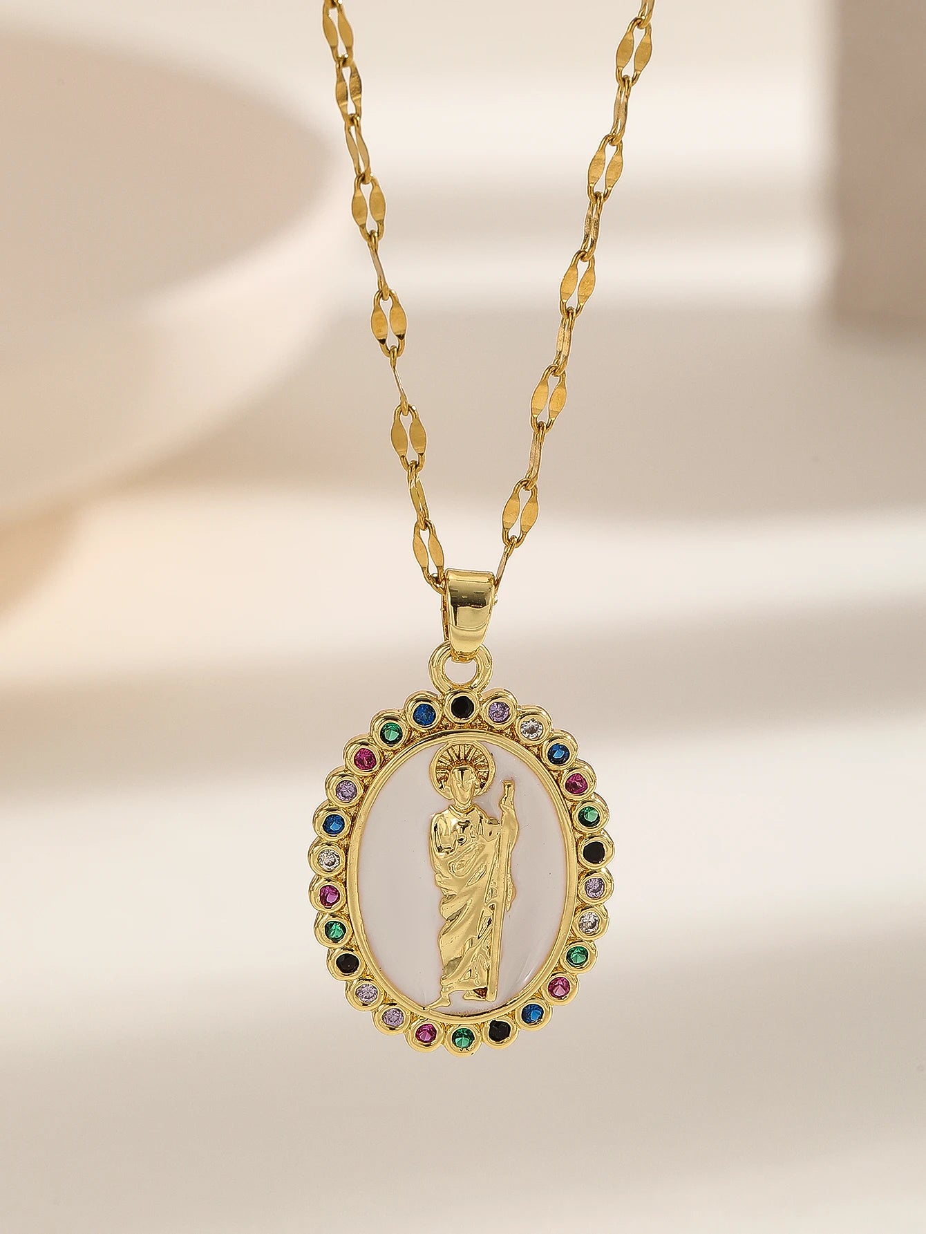 Luxury Zircon Santa Maria Necklace – Colorful Religious Pendant Jewelry