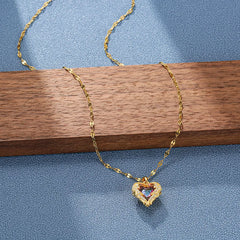 Ocean Heart Crystal Necklace for Women – Colorful Pendant, 316L Stainless Steel