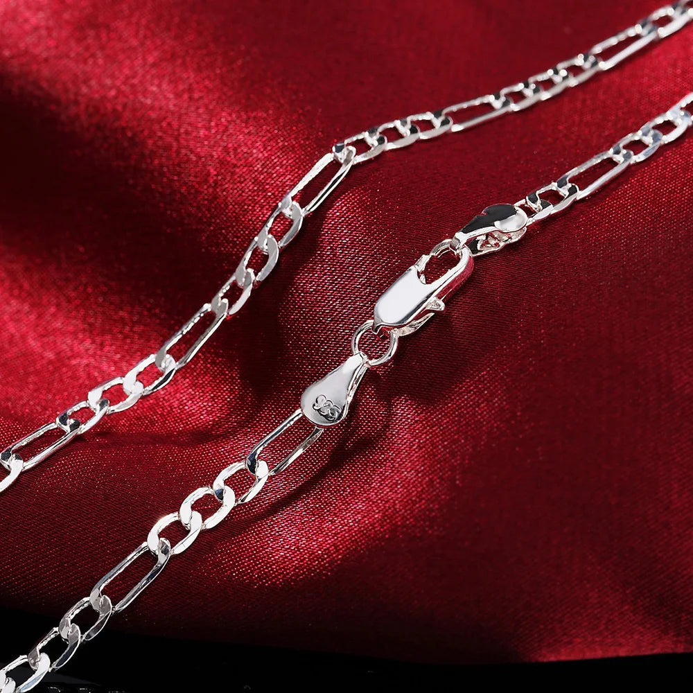 25 Sterling Silver 4mm Chain Jewelry Set – Necklace & Bracelet for Men & Women, Elegant Gift