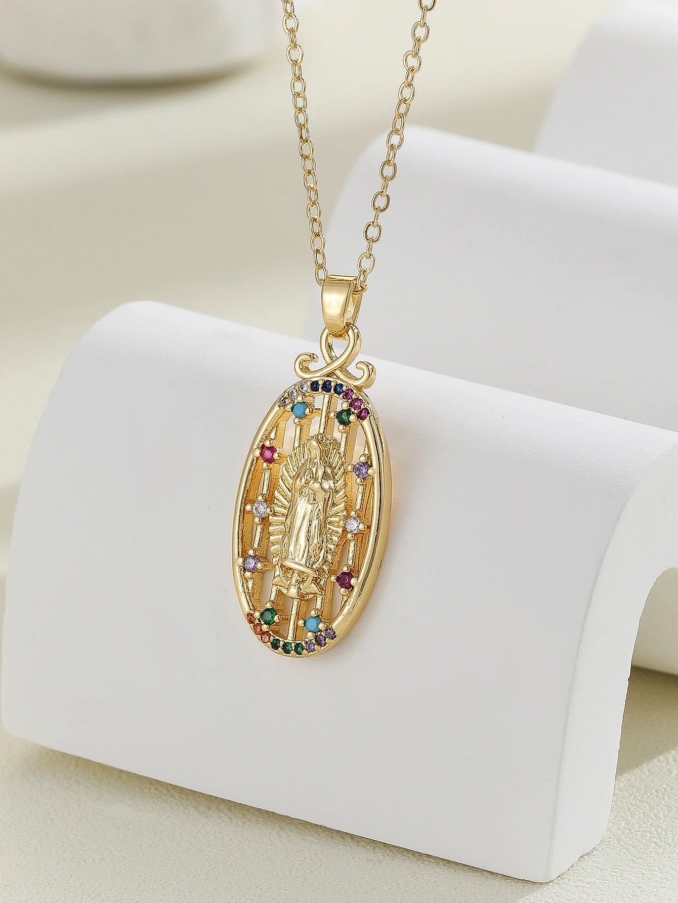 Luxury Zircon Santa Maria Necklace – Colorful Religious Pendant Jewelry