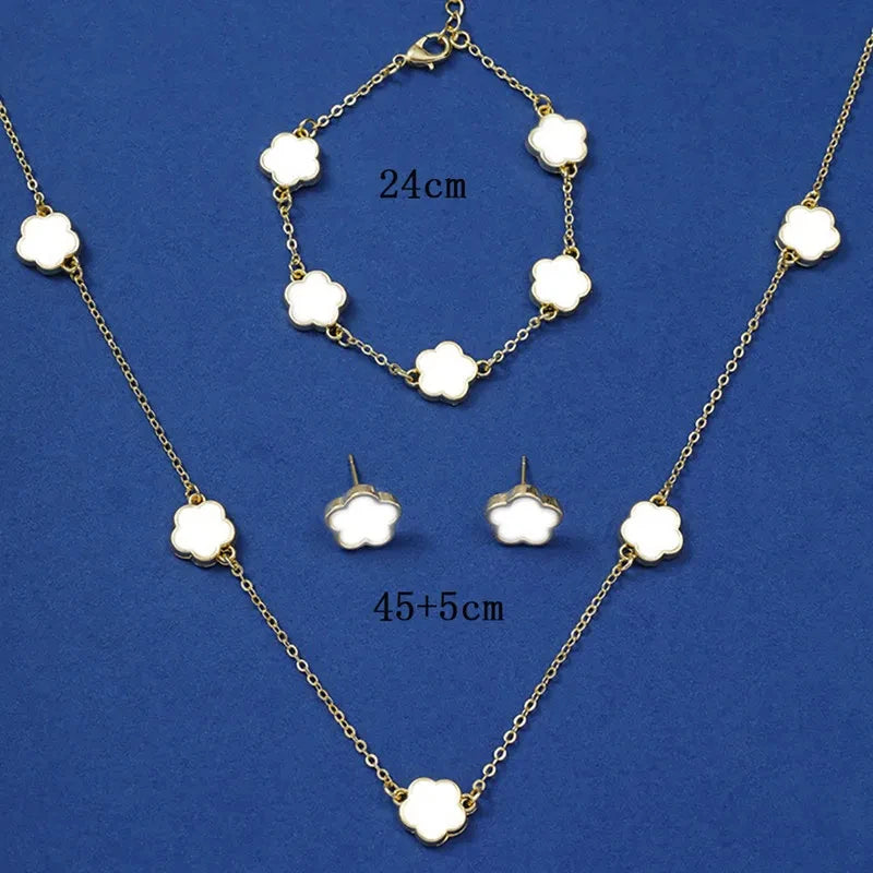 Luxury Clover Flower Jewelry Set – Necklace, Earrings & Bracelet for Women