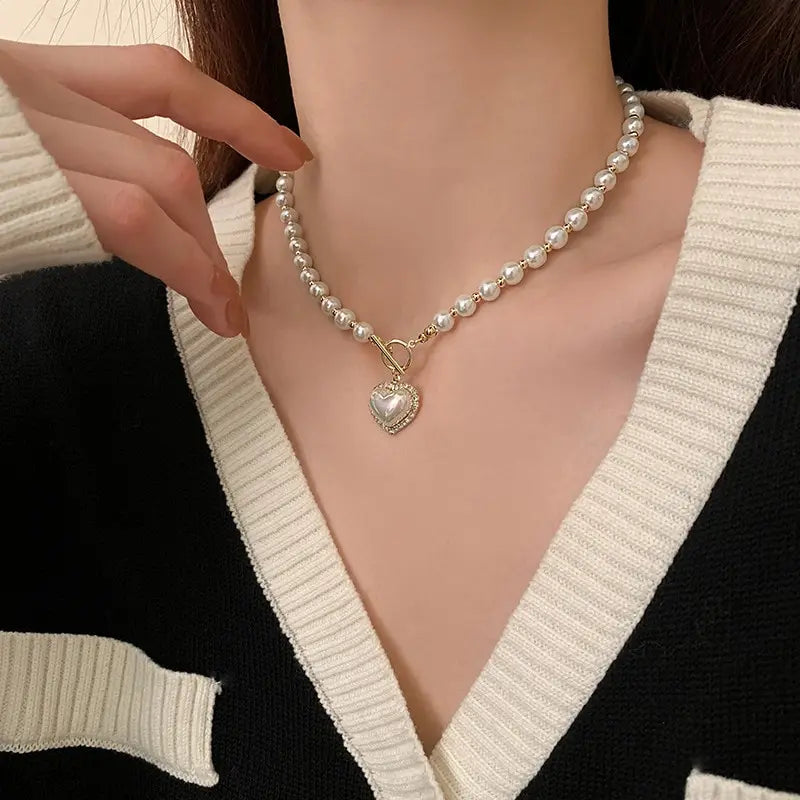 Luxury Pearl Heart Necklace – Elegant Pendant Jewelry for Women