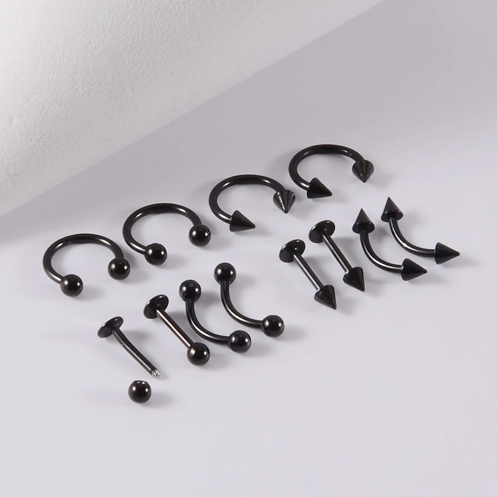 12-Piece Surgical Steel Piercing Set – Multi-Color Ear, Nose & Body Jewelry