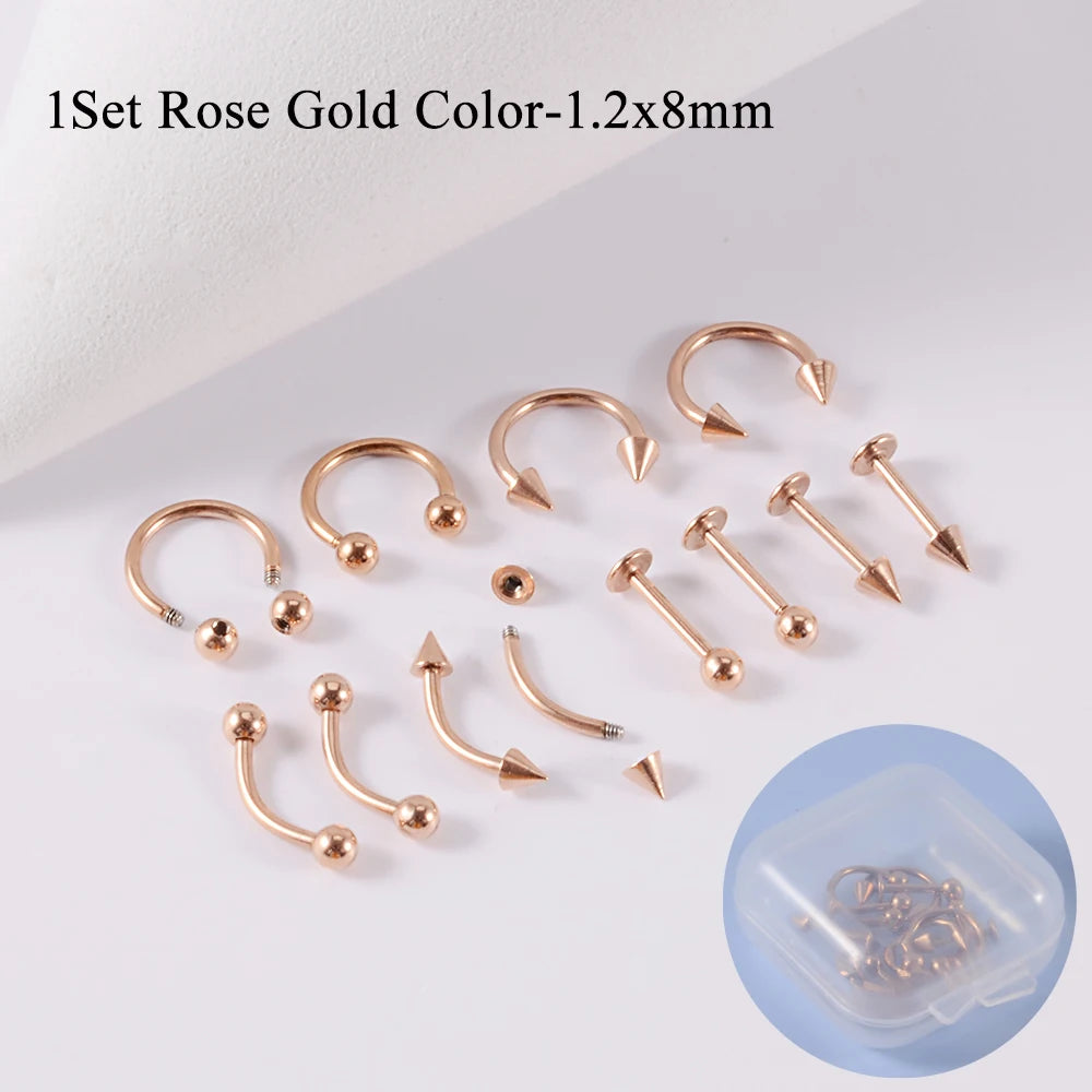 12-Piece Surgical Steel Piercing Set – Multi-Color Ear, Nose & Body Jewelry