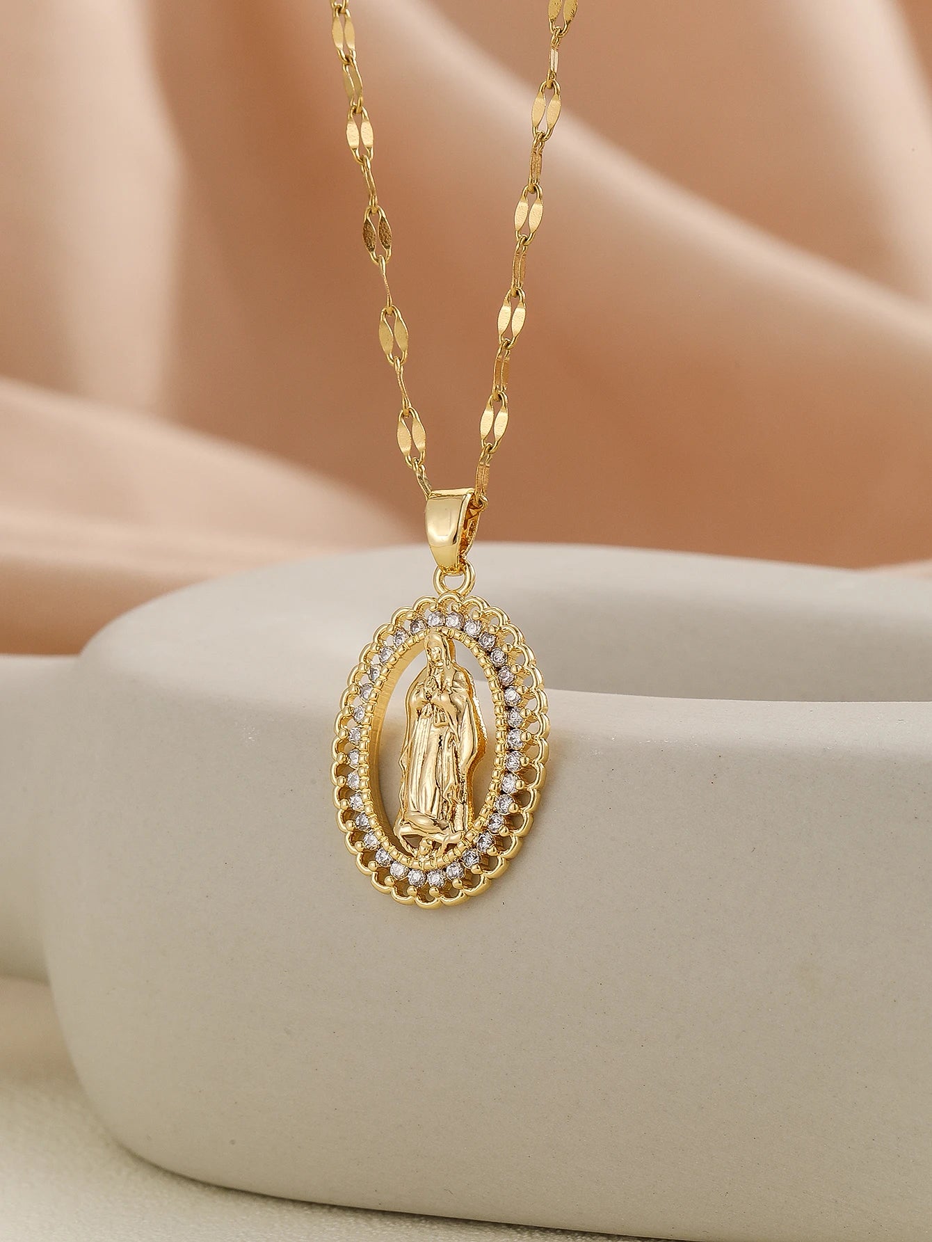 Luxury Zircon Santa Maria Necklace – Colorful Religious Pendant Jewelry