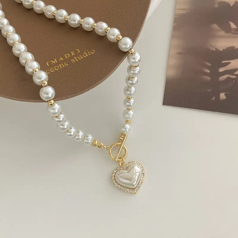Luxury Pearl Heart Necklace – Elegant Pendant Jewelry for Women