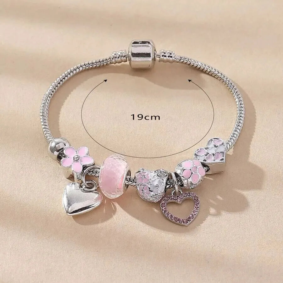 Luxury Heart Flower Charm Bracelet