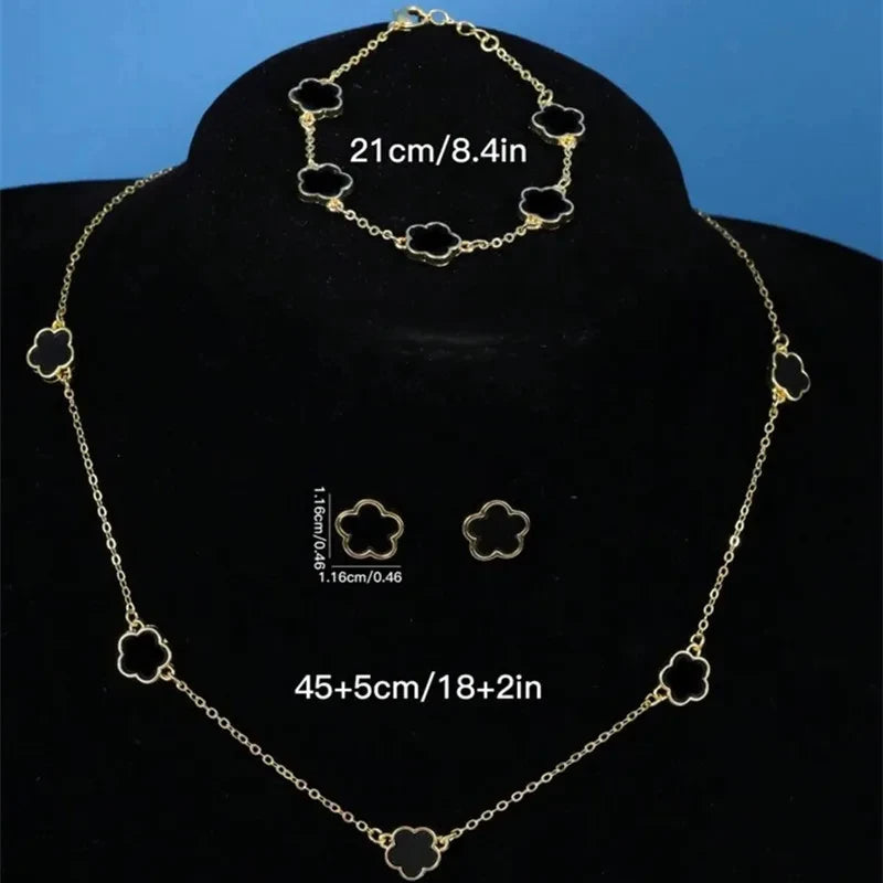 Luxury Clover Flower Jewelry Set – Necklace, Earrings & Bracelet for Women