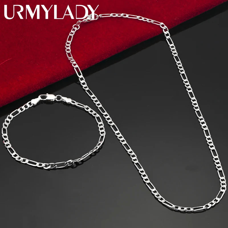 25 Sterling Silver 4mm Chain Jewelry Set – Necklace & Bracelet for Men & Women, Elegant Gift