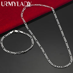 25 Sterling Silver 4mm Chain Jewelry Set – Necklace & Bracelet for Men & Women, Elegant Gift