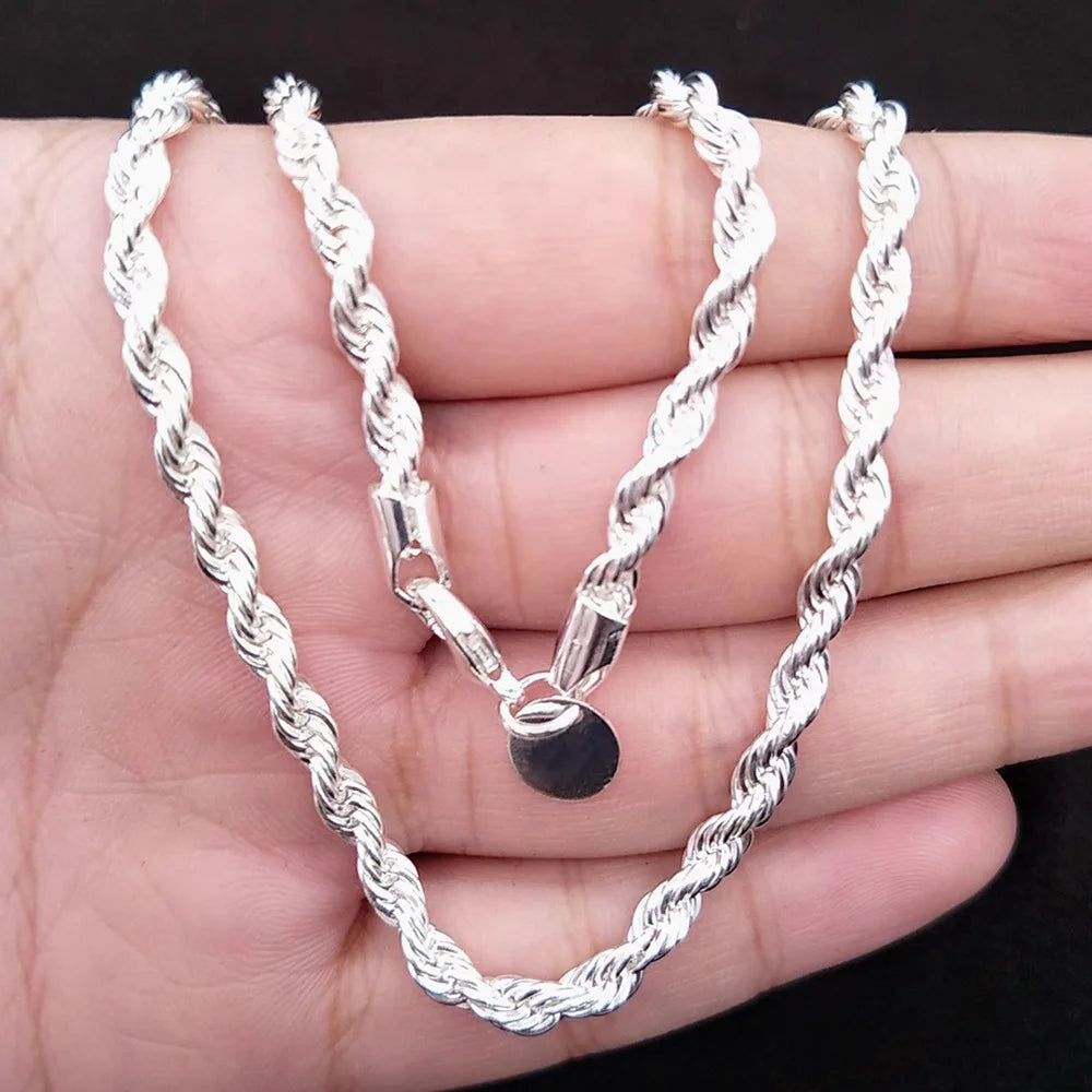 Luxury 4mm Twisted Rope Jewelry Set – Necklace & Bracelet 2-Piece Unisex