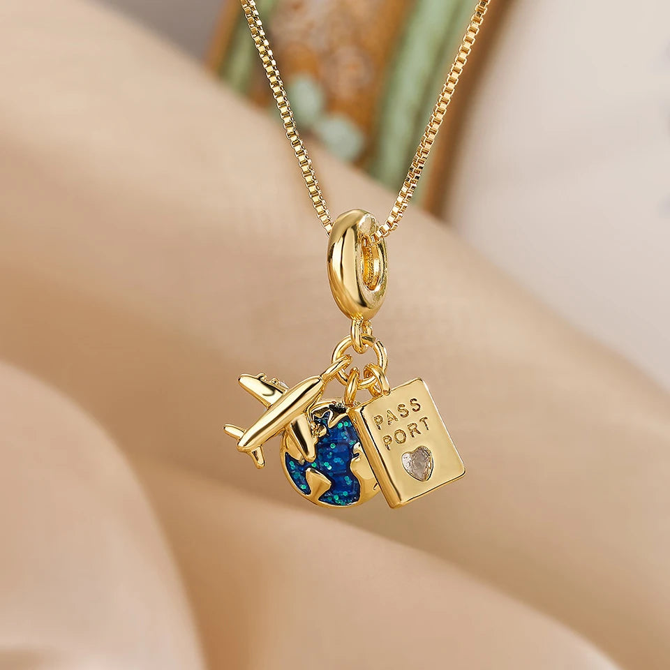 Light Luxury Star Series Necklace for Women – Gold Planet Moon Astronaut Pendant, Titanium Steel Jewelry Gift