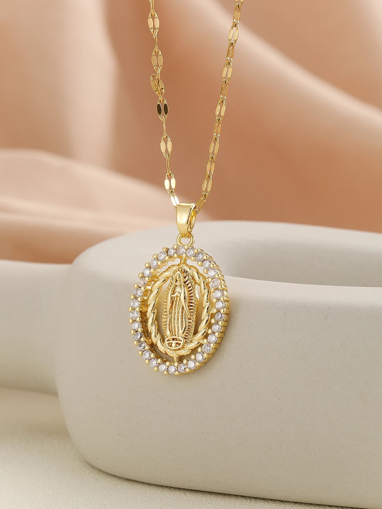 Luxury Zircon Santa Maria Necklace – Colorful Religious Pendant Jewelry