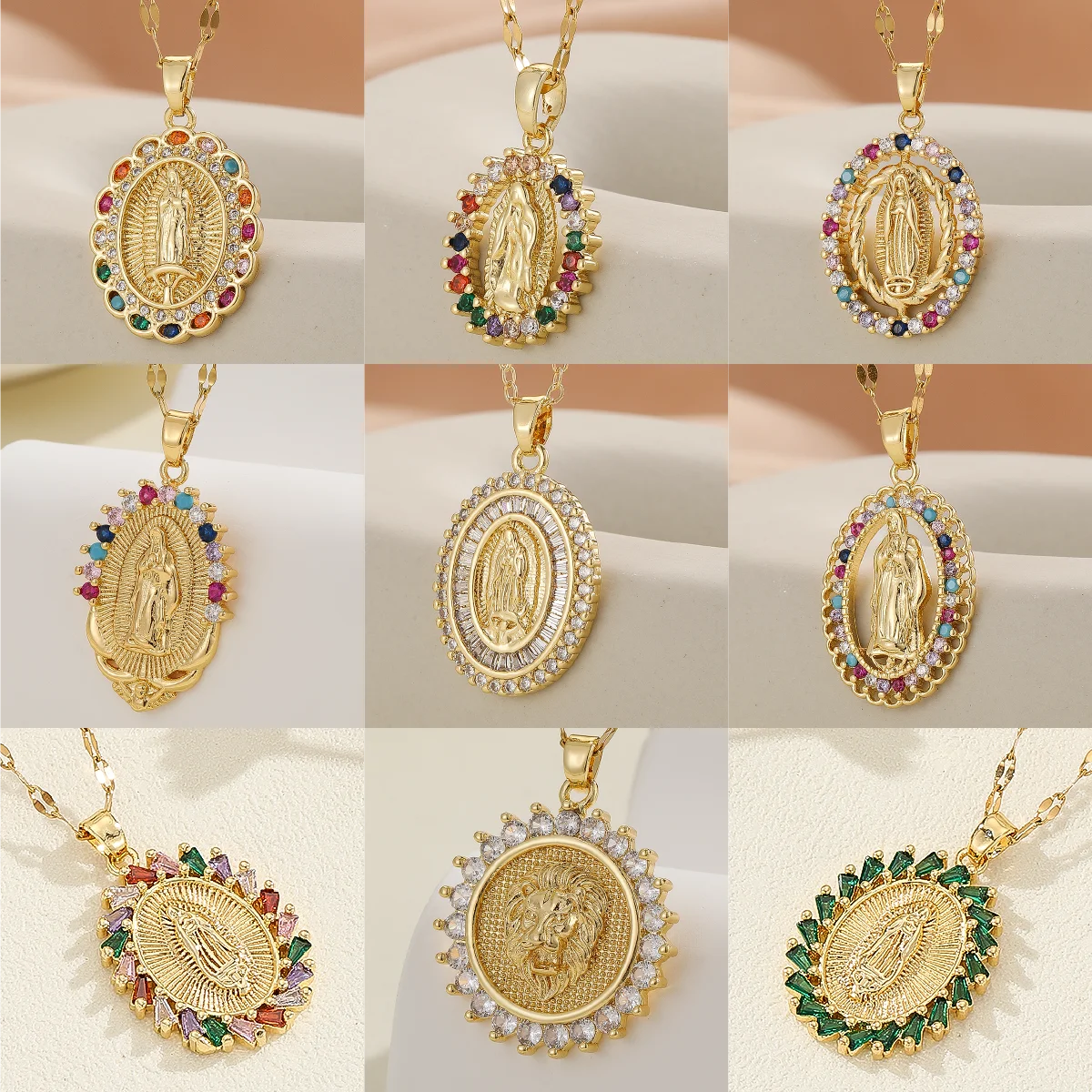 Luxury Zircon Santa Maria Necklace – Colorful Religious Pendant Jewelry