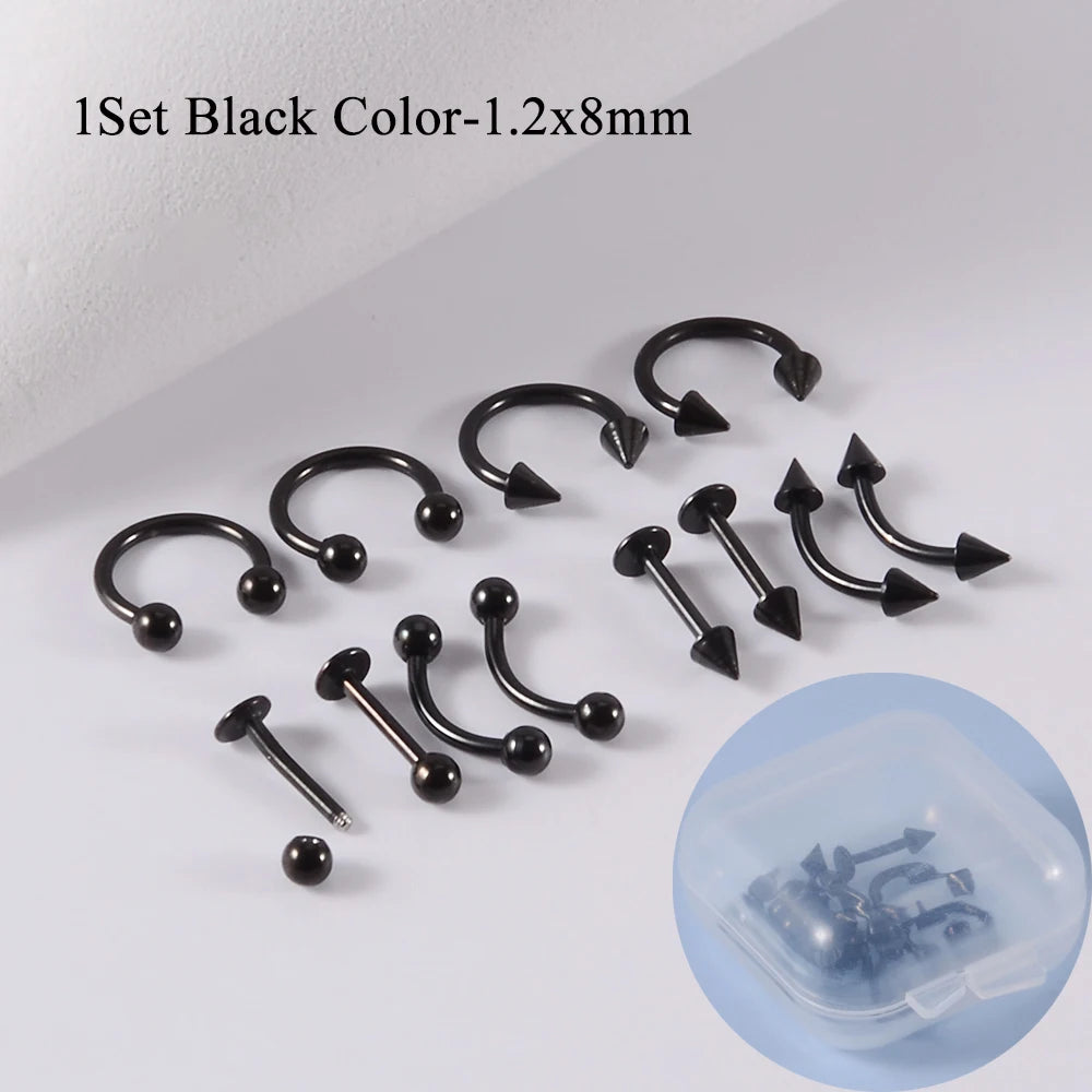 12-Piece Surgical Steel Piercing Set – Multi-Color Ear, Nose & Body Jewelry