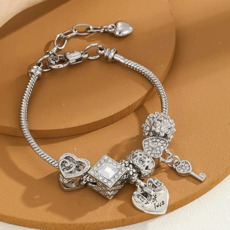 Luxury Heart Flower Charm Bracelet