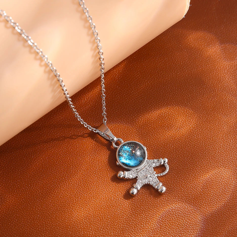 Light Luxury Star Series Necklace for Women – Gold Planet Moon Astronaut Pendant, Titanium Steel Jewelry Gift