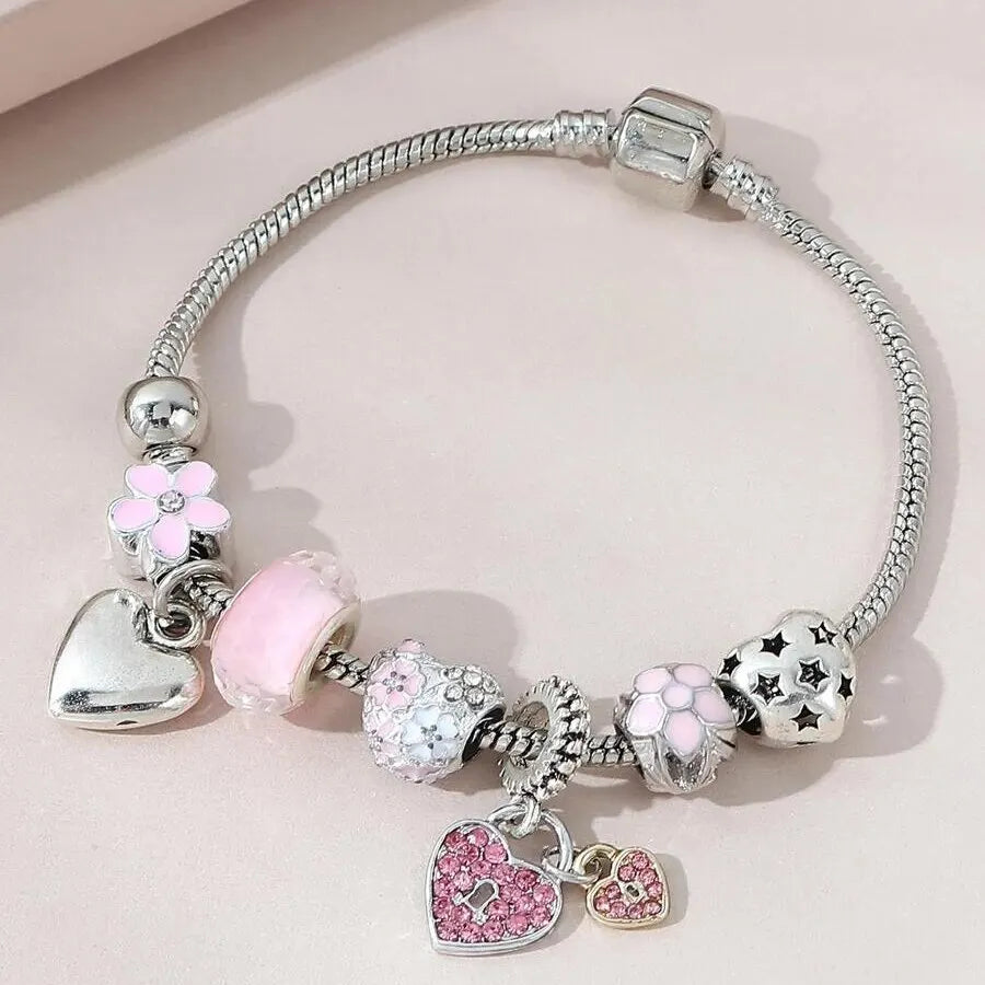 Luxury Heart Flower Charm Bracelet