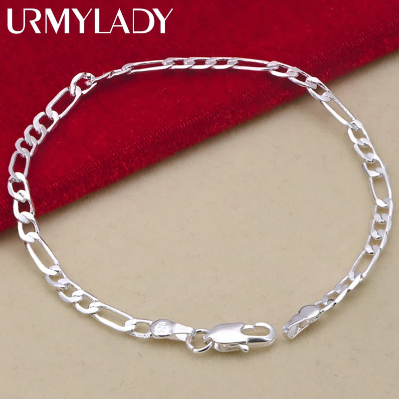 25 Sterling Silver 4mm Chain Jewelry Set – Necklace & Bracelet for Men & Women, Elegant Gift