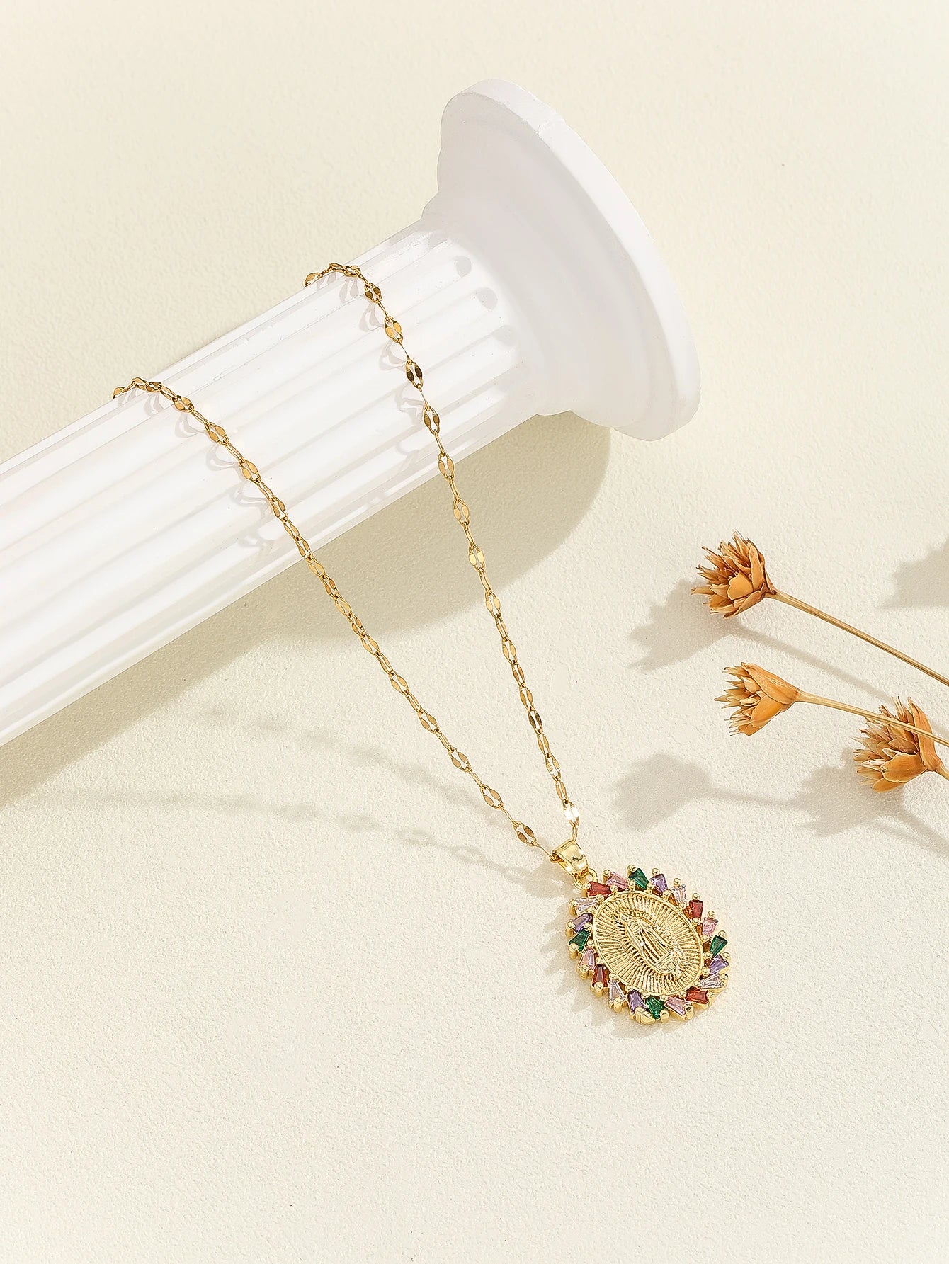 Luxury Zircon Santa Maria Necklace – Colorful Religious Pendant Jewelry