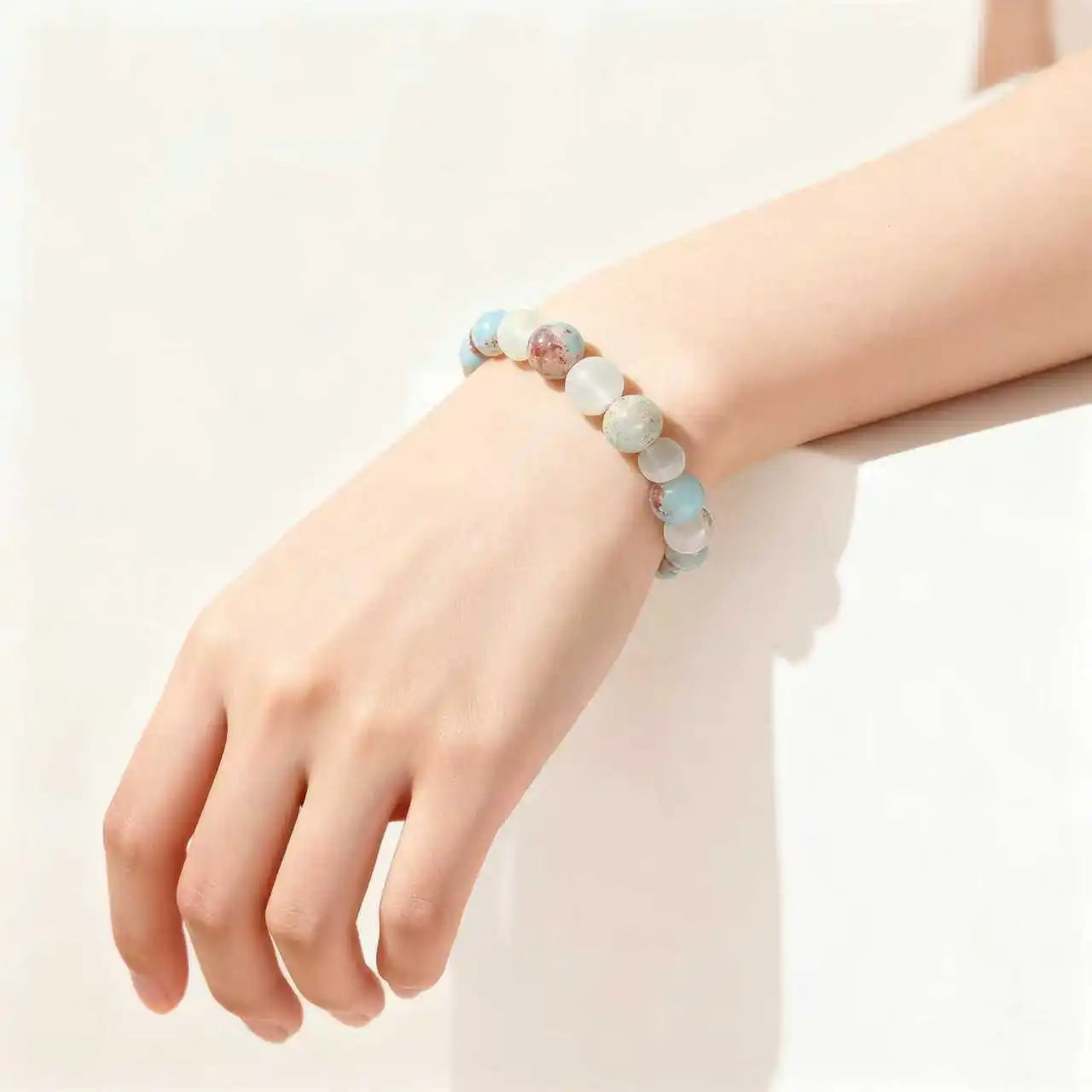 Quartz & Ocean Stone Beaded Bracelet – Unisex Natural Crystal Jewelry