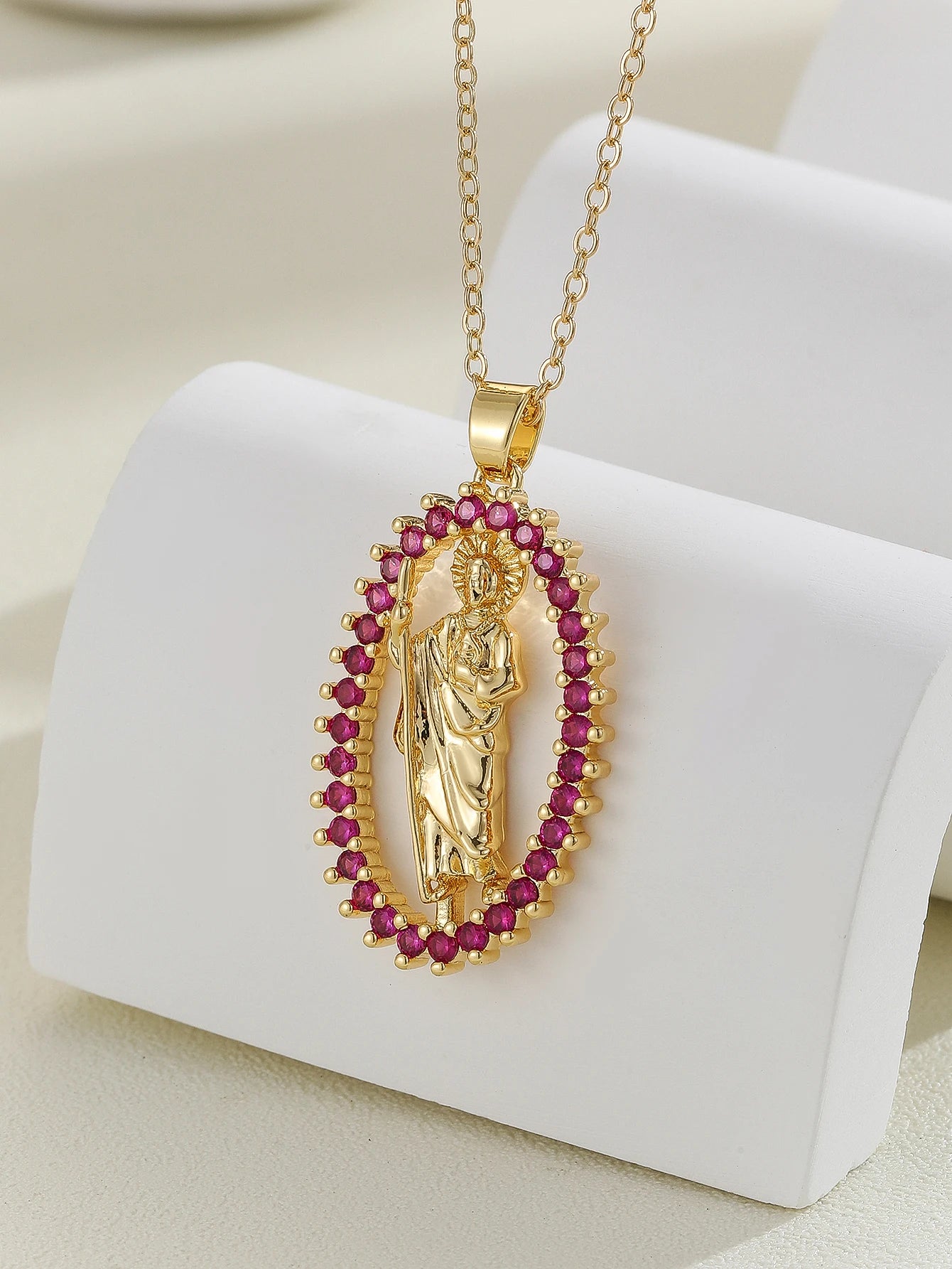 Luxury Zircon Santa Maria Necklace – Colorful Religious Pendant Jewelry