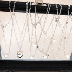 51-Piece Silver Jewelry Set – Butterfly Heart Pearl Necklace, Earrings & Rings for Women