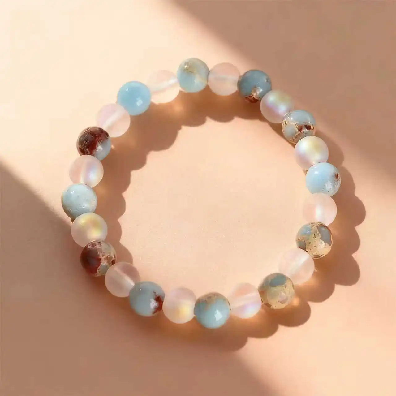 Quartz & Ocean Stone Beaded Bracelet – Unisex Natural Crystal Jewelry