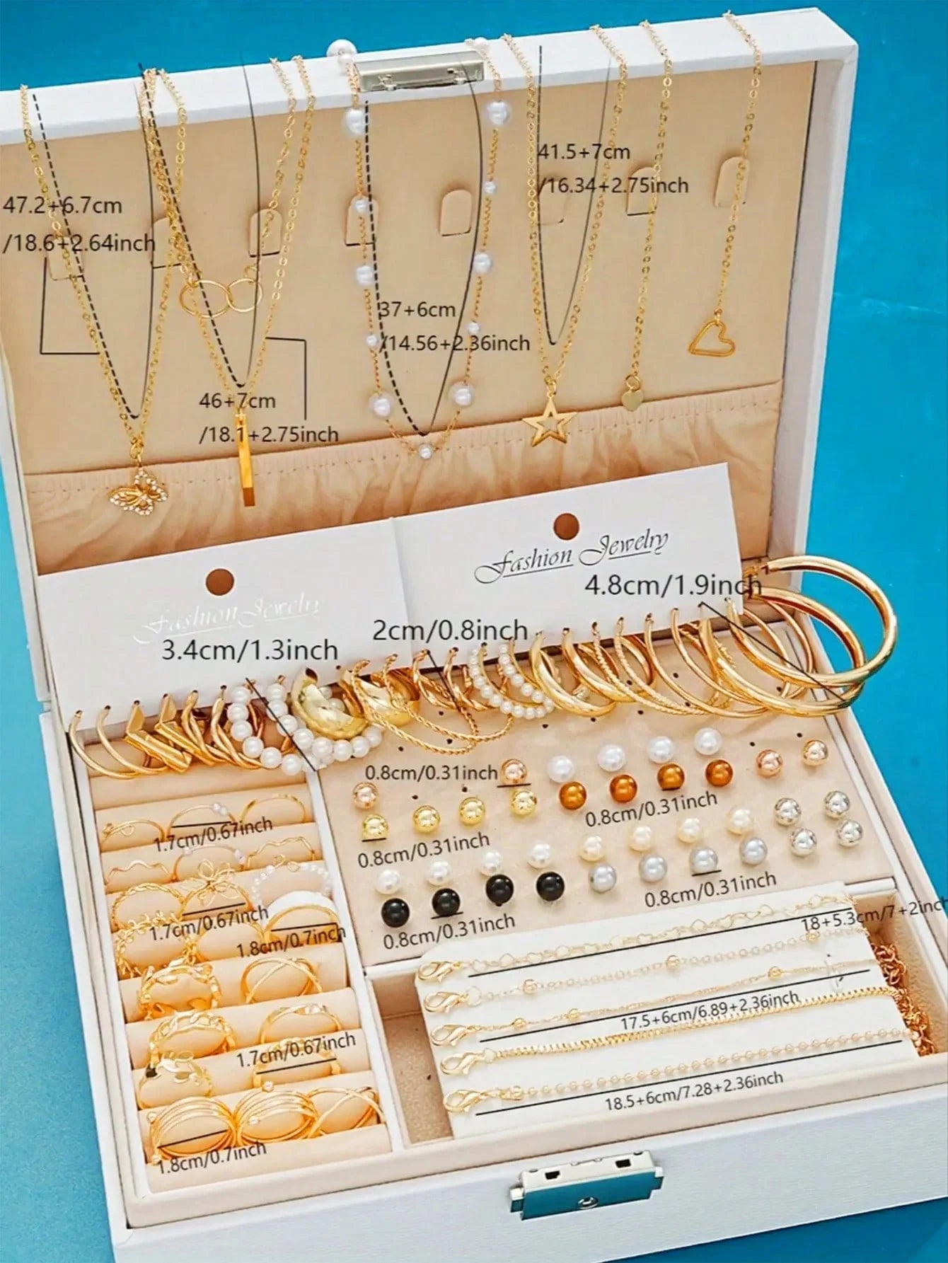 Luxury Pearl 4-in-1 Jewelry Set – Multi-Layer Necklace, Earrings & Rings for Women (No Box)