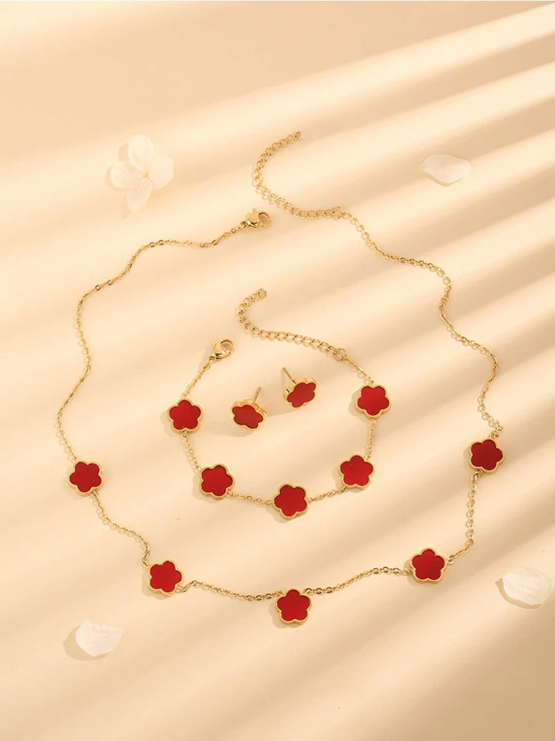 Luxury Clover Flower Jewelry Set – Necklace, Earrings & Bracelet for Women