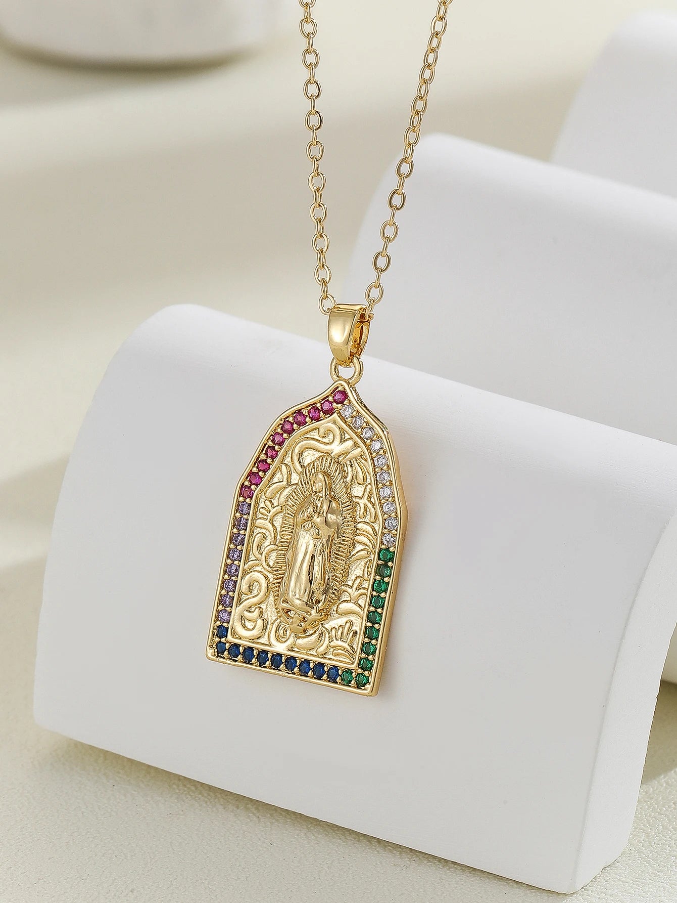 Luxury Zircon Santa Maria Necklace – Colorful Religious Pendant Jewelry