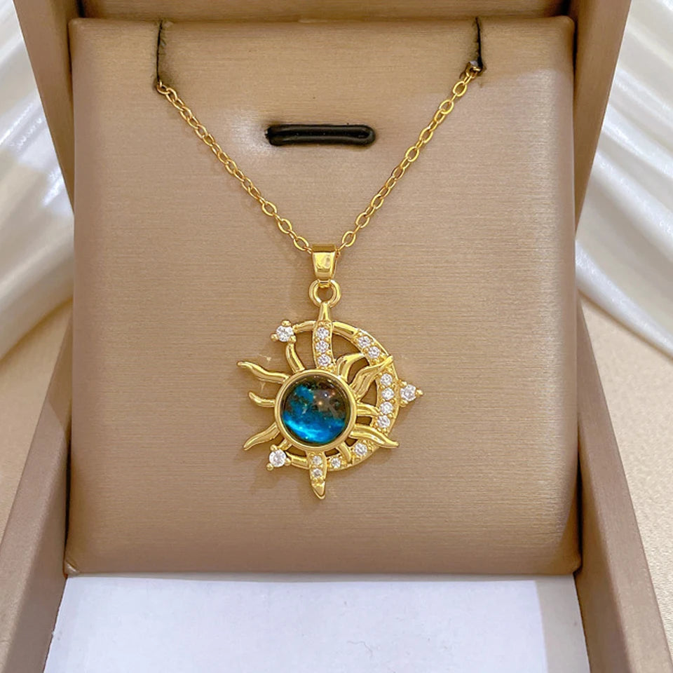 Light Luxury Star Series Necklace for Women – Gold Planet Moon Astronaut Pendant, Titanium Steel Jewelry Gift